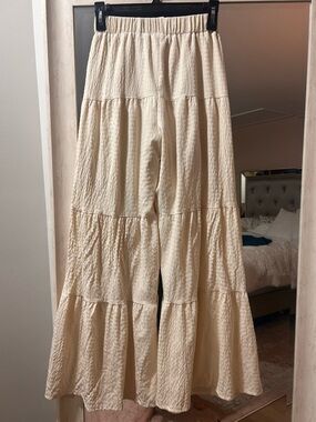 SHEIN Cream Elastic Waist Tiered Palazzo Pants